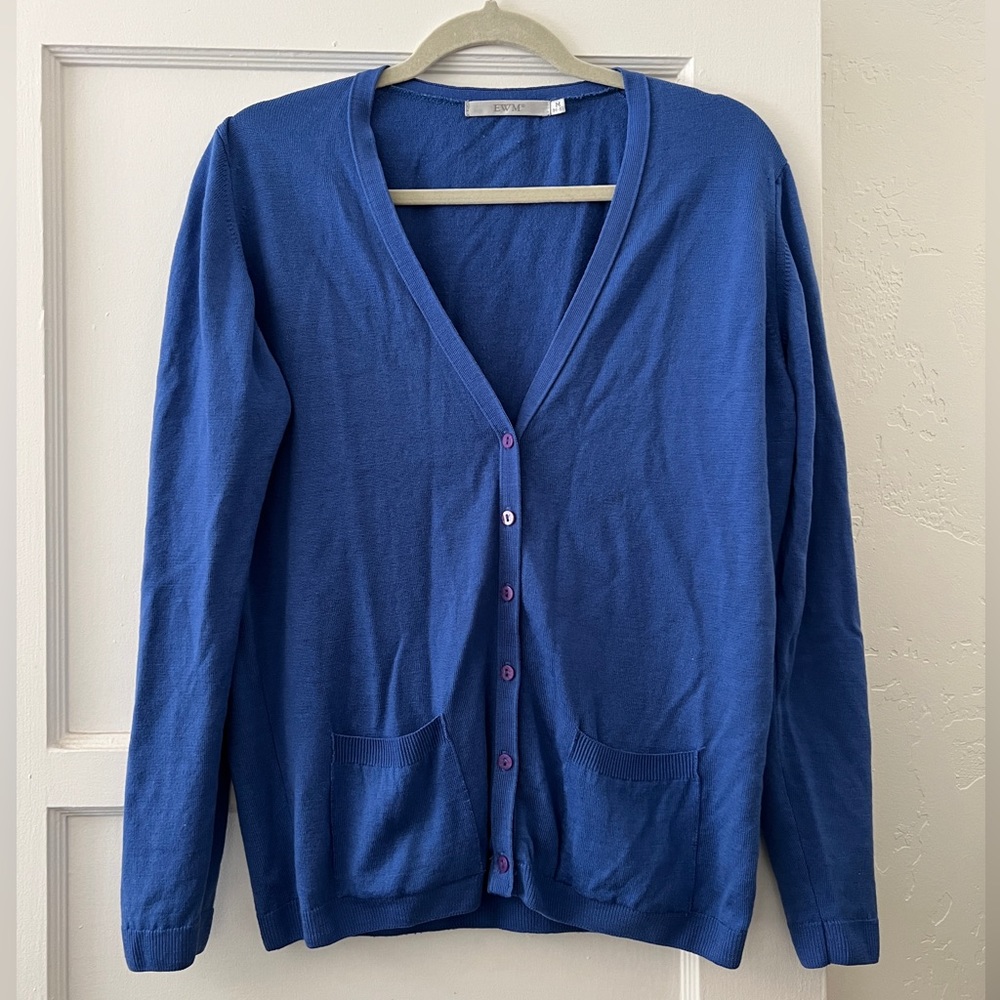 EWM 100% lambs wool lambswool cardigan sweater pure new wool made Scotland EUC